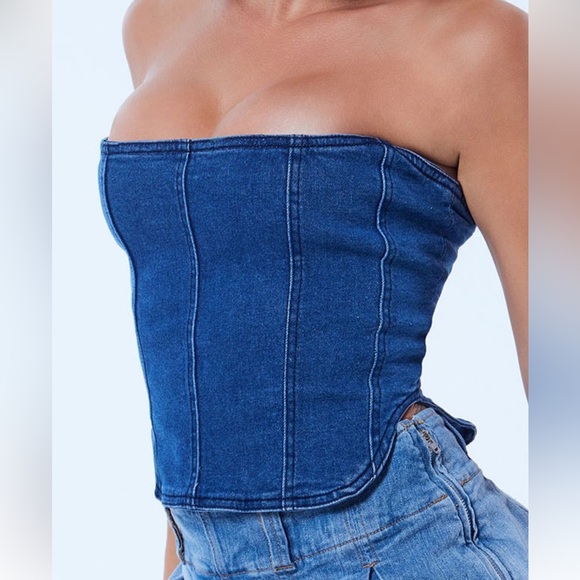 Fashion Nova Tops - Fasiona Nova Blue Denim Tube Top